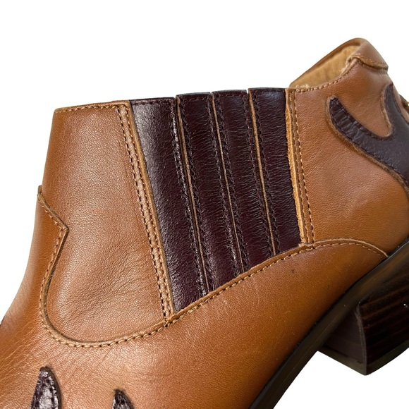 Twiggy London Western Style Booties Brown and Tan 2” Heel Ankle Boots Size 7 - Picture 6 of 13